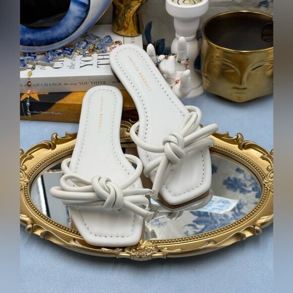 🆕 LOEFFLER RANDALL 🧿 NWOB Hadley Leather Bow Flat Sandals, White - Sz 7 B - Picture 6 of 12